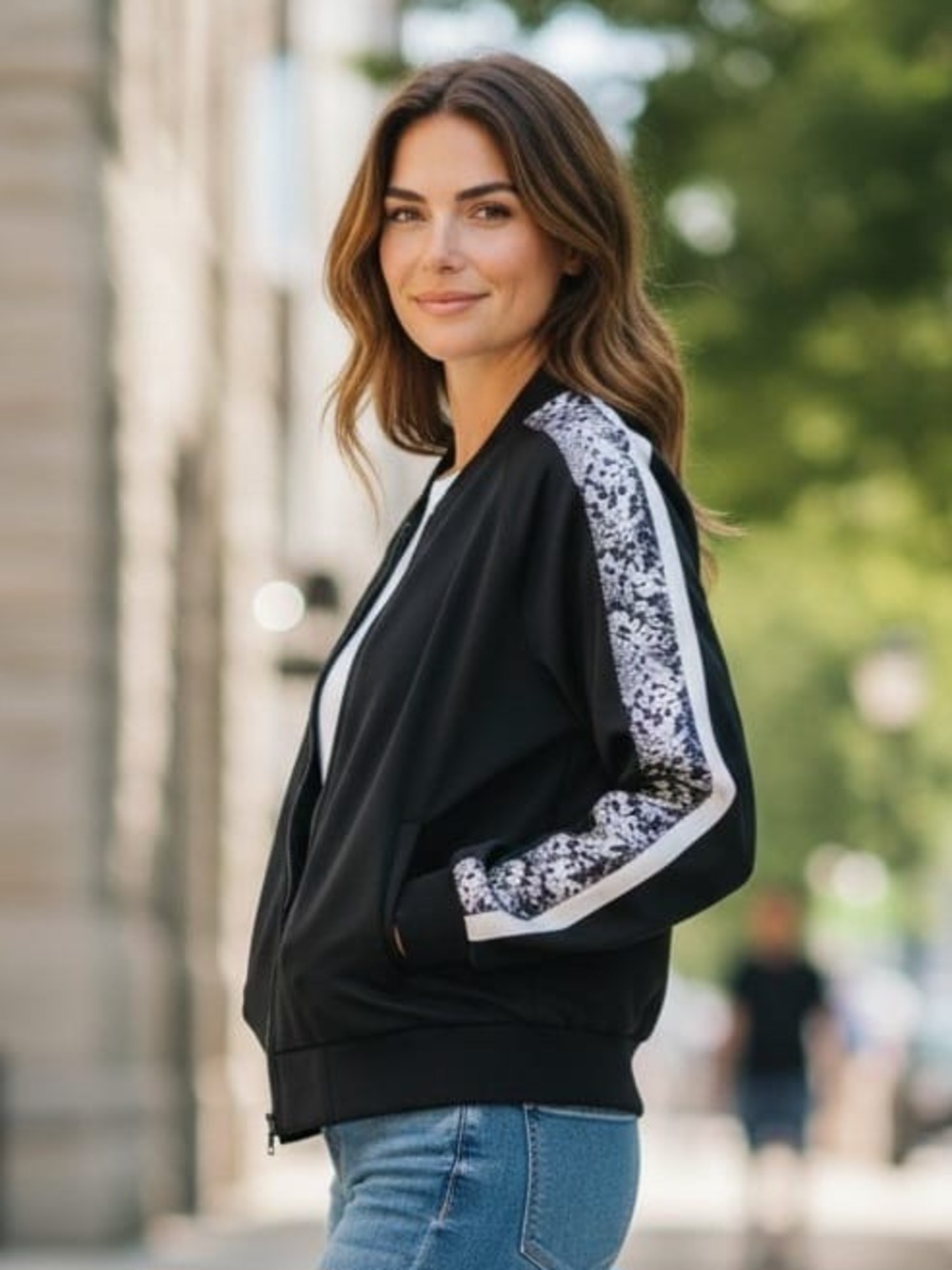 Pam & Gela Black Bomber Jacket with Contrast Shoulder Panels